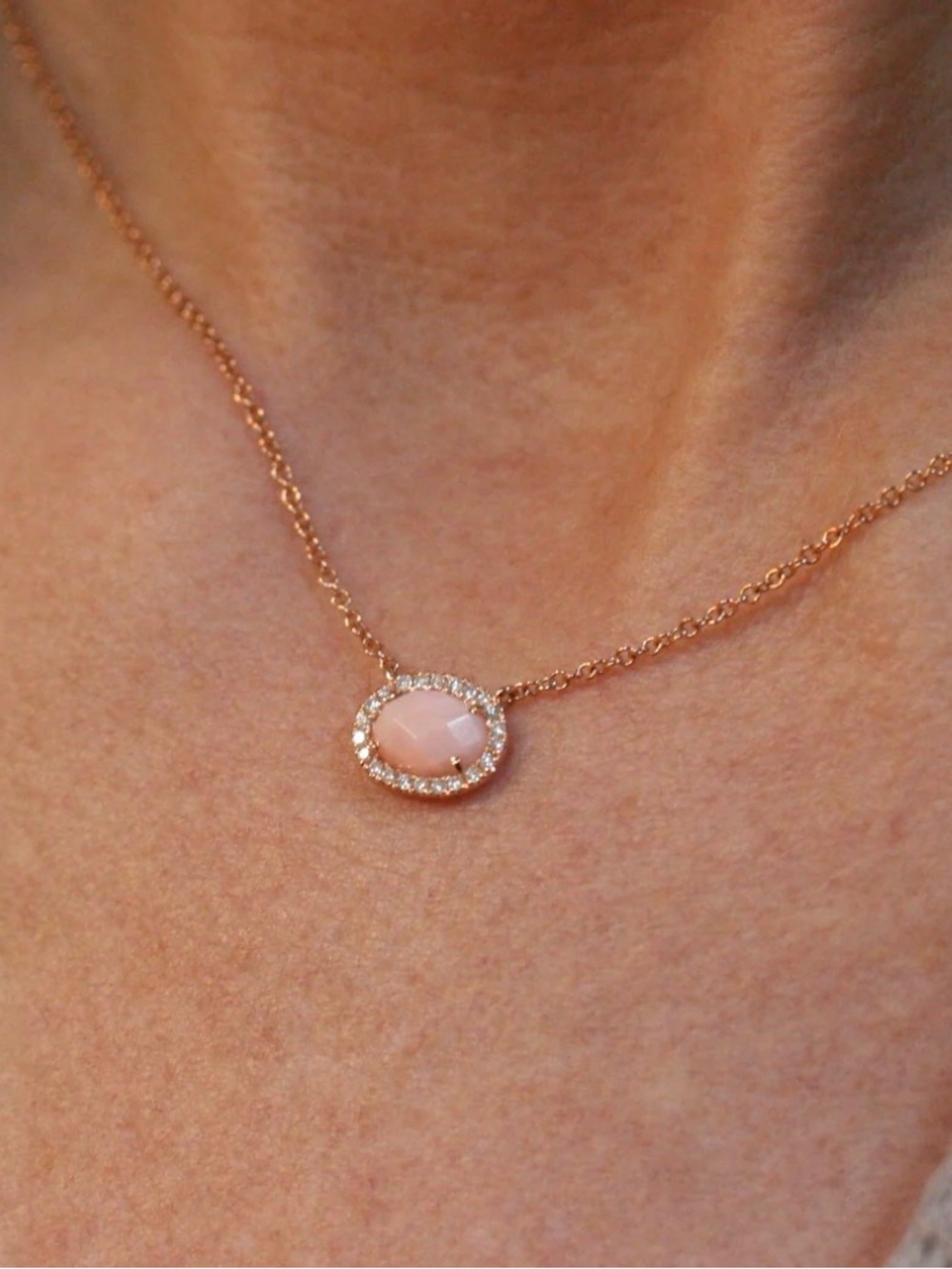 MEIRA T 14ct Rose Gold Peach Opal & Diamond Necklace NEW